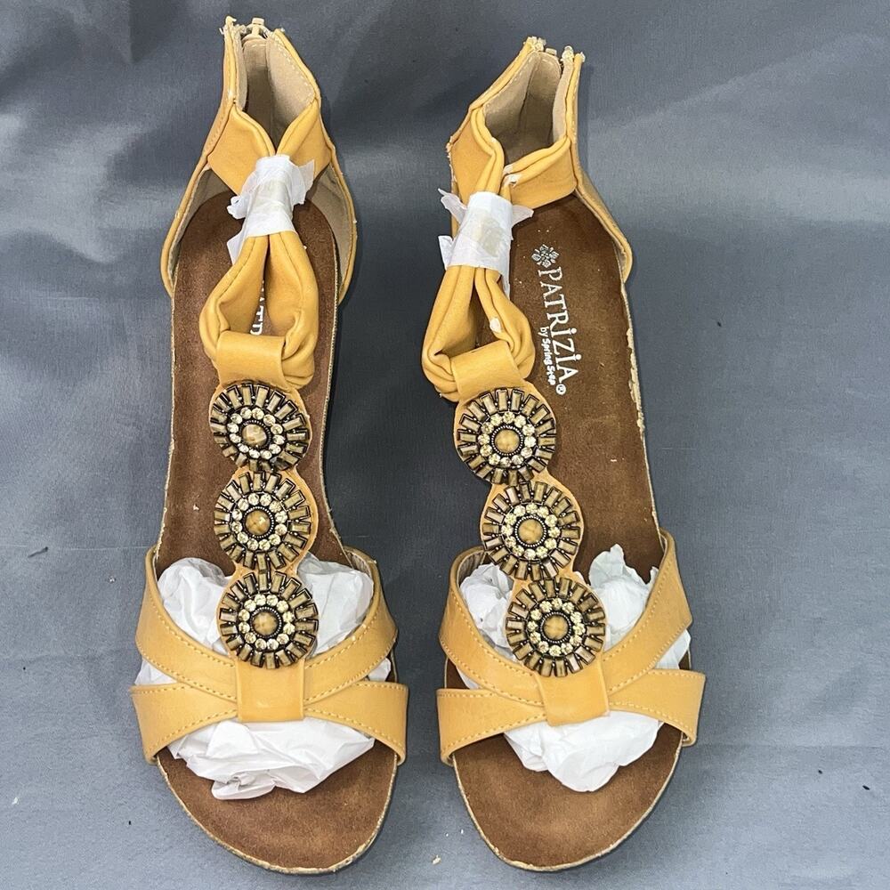 Patrizia by Spring Step Women Sz 7.5 EU 38 Yellow Jeweled Wedge Sandals New NWOB